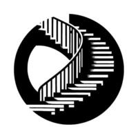 Abstract Black and White Spiral Staircase Enclosed in a Circle, Emphasizing Geometric Forms and Shadow Play vector