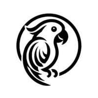 Bold Black and White Illustration of a Parrot in a Circle, Featuring a Stylized, Geometric . vector