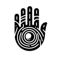 Intricate Black and White of an Open Hand with Swirling Palm and Finger Details, Isolated on White. vector