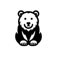 Stylized, Minimalist Black and White Illustration of a Friendly, Smiling Bear in a Sitting Position, . vector