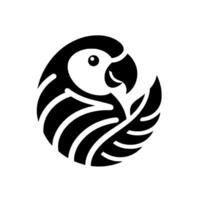 Elegant Black and White Minimalist Parrot , Circular Composition, Feather Detail, Modern, Clean, Symbol, Brand. vector