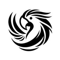 A striking black and white featuring a stylized parrots head, composed of curved lines, conveying a sense of motion and elegance. vector