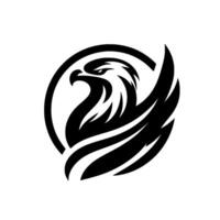 Art Dramatic Black Eagle Head with Outstretched Wing, Embellished in a Circle Frame, on a Plain White Background vector