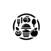 Minimalist Monochrome Food Set Fruit, Burger, and Utensils in a Circular Composition on White. vector