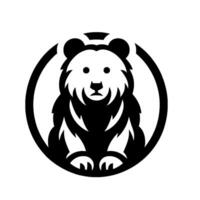 Stylized Black and White Bear Sitting Centrally Within a Bold Circular Frame, Minimalist . vector
