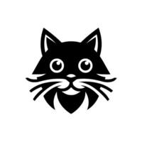Bold Black Cat with Stylized Features, Whiskers, and Simple Geometric on White Background vector
