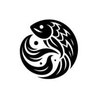 Abstract Black Fish Symbol, Forming a Circle, with Dots on White Background, Evoking Balance and Harmony. vector