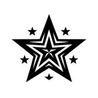 Black Starburst with Concentric Inner Star Shapes and Supporting Smaller Star Accents, Isolated on White. vector
