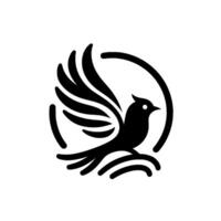 Minimalist Black Bird Emblem in Circular Frame, Abstract Wing and Perch , for Branding, Concept, and Symbolism. vector