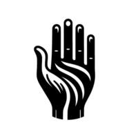 black and white open hand silhouette with stylized lines on a white background, conveying a sense of openness and symbolic representation. vector