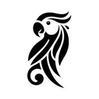 illustration of a stylized black parrot with ornamental feather detailing against a white background, minimalist . vector