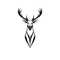 Stylized Black and White Deer Head with Majestic Antlers, Simple Geometric on a White Background. vector