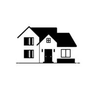 Minimalist Black and White Illustration of a TwoStory House with Dormer Windows, a Front Door, and a Simple Rooftop Silhouette. vector