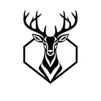 Geometric Deer Head Minimalist Black White , Antlers, and Hexagonal Frame, Modern Wildlife vector