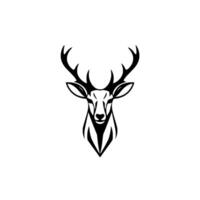 Minimalist Black and White Deer Head with Intricate Antlers and Geometric on White Backdrop. vector