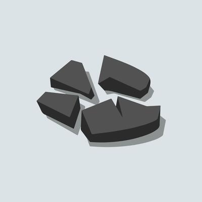 A broken piece of stone is shown on a white background