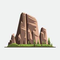 A flat illustration of a mountain with trees and rocks vector