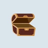 An open chest with a wooden lid on a light blue background vector