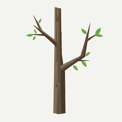 Flat Thick Tree Branch Design with Clean White Background