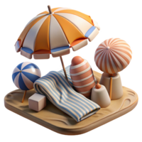 wonderful rustic Beach Scene with Umbrellas and Towels Transparent Background Cutout genuine png