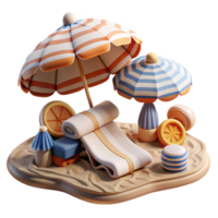 beautiful contemporary Beach Scene with Umbrellas and Towels Transparent Background Cutout high resolution png