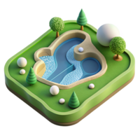 beautiful vintage Birdseye View of Golf Course with Water Hazards Transparent Background high quality png