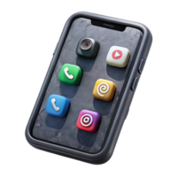 stunning rustic Black Smartphone with Social Media App Interface Isolated high quality png