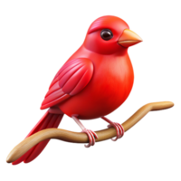 serene vintage Bright Red Bird on Branch Transparent Background professional png
