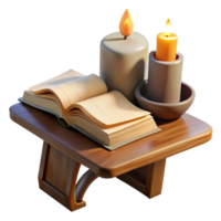 vibrant abstract Burning Candle and Open Book on Wooden Desk Cutout detailed png