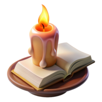 extraordinary artistic Burning Candle with Open Book Transparent Background professional png
