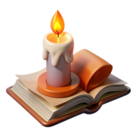 elegant vintage Burning Candle with Open Book Transparent Background high resolution png