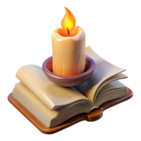 extraordinary artistic Burning Candle with Open Book Transparent Background high resolution png
