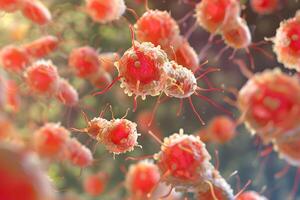 Macro photography of red and white flower cells on a plant photo