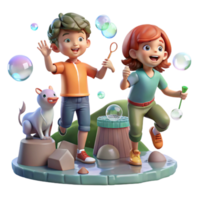 serene modern Children Playing with Bubbles Outdoor Fun Transparent high quality png