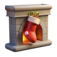 serene rustic Christmas Stocking Hanging on Fireplace Isolated authentic png