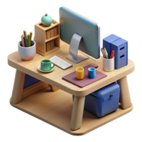 dramatic classic Desk with Computer and Keyboard Isolated Element detailed png