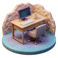 impressive modern Desk with Computer and Keyboard Isolated Element professional png