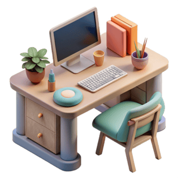 skön minimalistisk skrivbord med dator och tangentbord isolerat element hög upplösning png