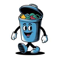 Anthropomorphic Cartoon Trash Can Character Walking vector