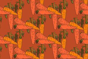 Botanical abstract seamless pattern with juicy carrots illustration. Colorful vegetables repeating cartoon pattern in orange color background. Graphic design for Fashion Cover Textile Print Card vector