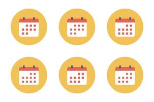 Calendar, event icon set collection on circle background. Date, schedule color sign symbol vector