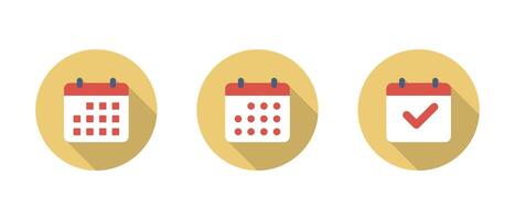 Calendar, event planner icon set with long shadow. Date, schedule sign symbol vector