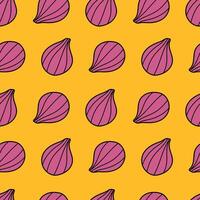 Figs seamless pattern. Pink figs on a yellow background. Bright summer illustration for fabric, background, cover, paper, packaging vector