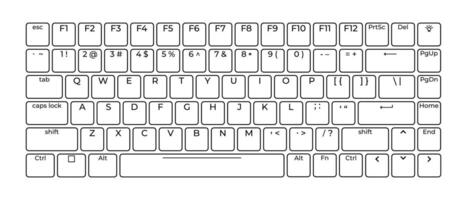 Computer keyboard button layout template with letters for graphic use, Modern computer keyboard, illustration. vector