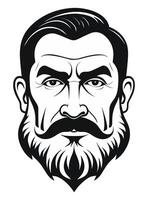 Middle aged man with verdi beard and handlebar moustache. Short hair, sleek and combed on the side. Style of the 2000s vector