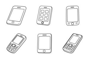 Mobile device line art silhouette flat design icon set vector