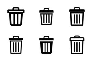 Delete icon collection with flat line art silhouette style vector