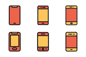 Mobile device flat style isolated outline icon series vector