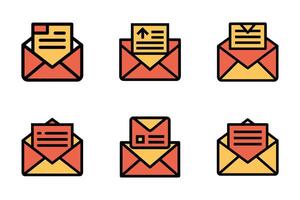 Mail Communication Flat Line Art Silhouette Icon Collection vector