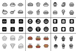 Food essential icons set with silhouette and outline design vector